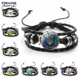 Tryzub – Bracelet en cuir Pu fait à la main pour hommes unisexe symbole d'ukraine