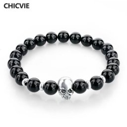 CHICVIE – Bracelets en pierre naturelle pour hommes et femmes perles de couleur argent œil de