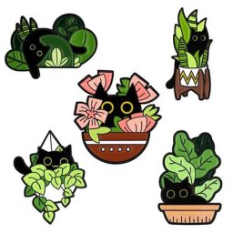 Broches plante en pot en émail chat noir chaton Peekaboo sac à dos vêtements Badges à revers Animal