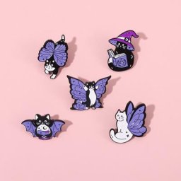 Broche papillon violet en émail pour chat broches d'halloween Badges à revers d'insecte bijoux