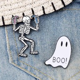 Boo! Broche squelette fantôme en émail badges crâne Cool broches chemises en Denim épingles à