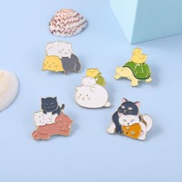 Broche en alliage émail mignon potelé chat petit Animal dessin animé Badge tortue créatif