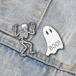 Broches de squelette Punk gothique pour fête d'halloween crâne fantôme étiquette sac en Denim