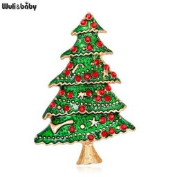 Wuli & baby – broche arbre de noël vert en émail pour homme et femme bijou de nouvel an cadeau