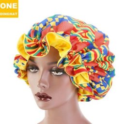 Bonnet de Nuit en Satin Imprimé à Motif Ankara pour Femme Turban Double Couche de Grande Taille
