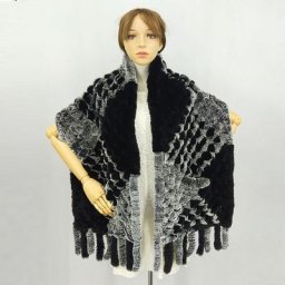 Écharpe en fourrure de lapin véritable 190x36cm tricotée pour l'hiver avec large poche châle avec