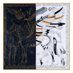 Foulard carré en sergé roulé à la main pour femme imprimé cheval volant hijab 90cm
