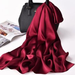 Injplanchers f-Foulard en Satin Rouge Naturel pour Femme Châle Enveloppant group Pur 175x55cm