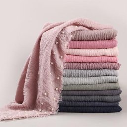 Écharpe en Coton avec Perles à Bulles Châles Déformables Hijab à Franges Écharpes