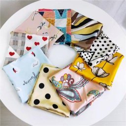 Foulards Bandana carrés à impression géométrique à gros points pour femmes écharpe en soie bandeau