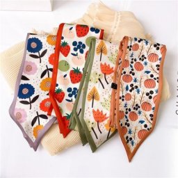 Foulard Long en soie pour femmes écharpe à col slim bandeau de cheveux Design cravate imprimé