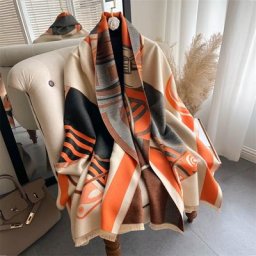 Écharpe d'hiver en cachemire pour femmes couverture épaisse en Pashmina à imprimé de feuilles de