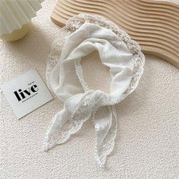 Écharpe triangulaire en coton et lin 60x60x100cm en dentelle douce longue décorative bandana