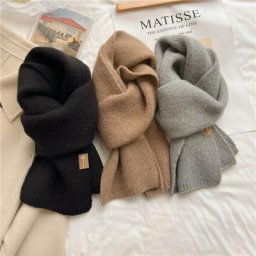 Foulard Long et moulant en cachemire pour femme écharpe tricotée chaude en fil de laine solide