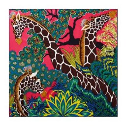 Écharpe de luxe hijab en soie sergé fait-main pour femme motif trois girafes foulard carré 90 cm