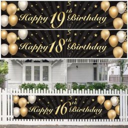 Bannière Happy Birthday en or noir pour adulte décoration de fête ballon sensation 30 40 50