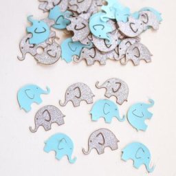 Confettis éléphant scintillants baby shower bleu et argent décor de table 1er anniversaire