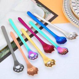 Cuillère à café patte de chien et chat en acier inoxydable 1 pièce pour crème glacée colorée