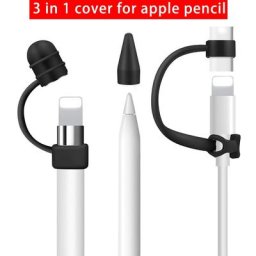 3 en 1 Dessus En Silicone pour Apple Crayon Bouchon Porte-Plume Couvercle Câble Adaptateur D'attache