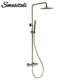 Ensemble de douche thermostatique robinet en or brossé système de salle de bains à température en