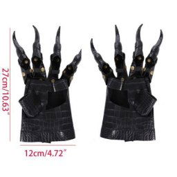 Gants à griffes de Dragon pour Halloween clous longs en métal en cuir artificiel moufles A0NF