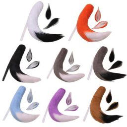 Pinces à cheveux mascarade en fausse fourrure oreilles de loup et queue en peluche pour enfants et