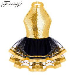 Robe de Ballet à Paillettes pour Bol Tutu de brev Justaucorps Moderne Latin Jazz Costume de