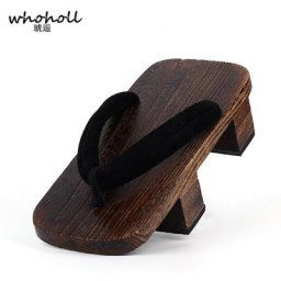 WHOHOLL-Sandales Geta japonaises à deux dents pour hommes tongs en bois pantoufles de cosplay