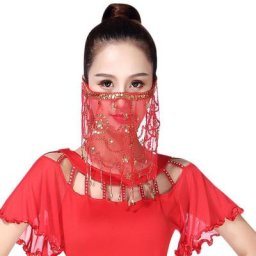 Costume de Performance sur scène pour femmes élégant paillettes voile de visage danse du ventre