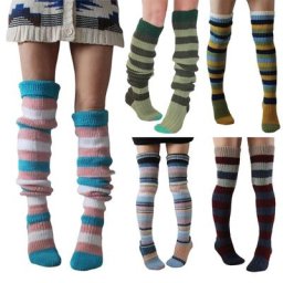 Chaussettes en Crochet à rayures pour femmes chaussettes au dessus du genou automne hiver