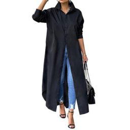 Robe maxi boutonnée à col rabattu pour femmes haut caftan décontracté chemisier à simple