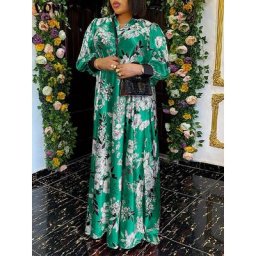 VONDA-Robe Plissée à Manches sulfpour Femme Tenue de Soirée Vintage Imprimé Floral Maxi