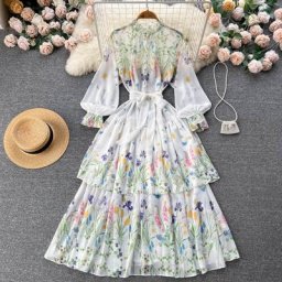 Robe longue en mousseline de soie 2023 nouvelle collection printemps manches évasées imprimé