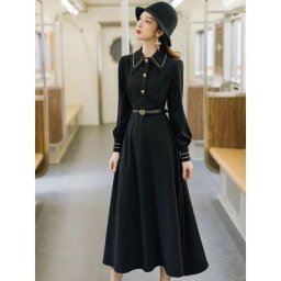 Robes élégantes avec ceinture pour femmes tenues décontractées à la mode manches longues Midi