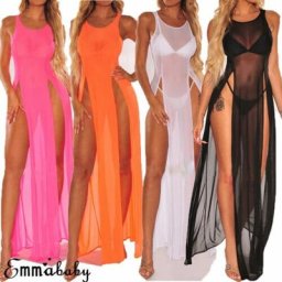 Robe longue fendue en maille pour femmes style boho couleur unie maxi soirée vacances plage