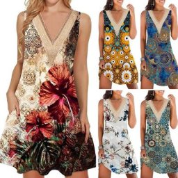 Mini Robe d'Été à Poches en Fibre de V pour Femme Ourlet Découpé en 3D Imprimé Floral Coutures en