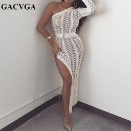 GACVGA-Robe Longue pour Femme Sexy Ajourée Fente Haute Club Soirée Pull Nouvelle Collection