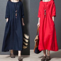 Robe longue plissée en coton et chanvre pour femme robe élégante grande balançoire rétro jupe