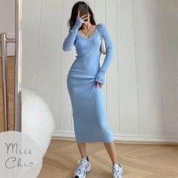 robe pull femme robe longue femme hiver Robe pull coréenne élégante pour femmes col en V manches