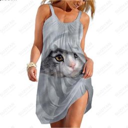 Jupe de plage imprimée chat mignon 3D nouvelle mode robe élégante pour filles Sexy sans manches