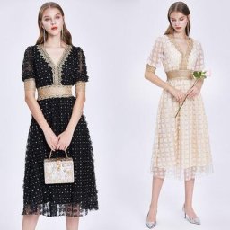 Robe en maille brodée de patchwork de dentelle élégante pour femmes robe de soirée évidée col en V