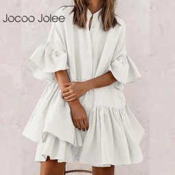 Jocoo Jolee-Mini robe décontractée à volants pour femmes demi-manches couleur unie robe
