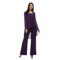 Costume pantalon violet mère la mariée avec veste grande taille en mousseline de soie pour