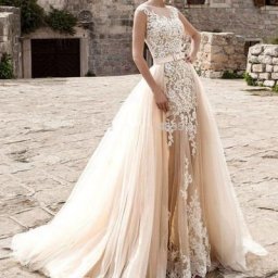 Robe de Mariée Transparente en Dentelle pour Femme Tenue de Plage Couleur Champagne avec Poignées