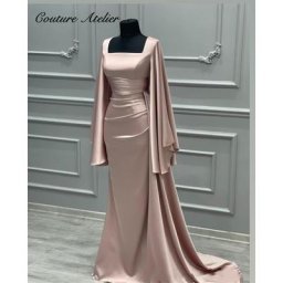 Robe de soirée musulmane à manches longues et col carré cape faite à la main robes formelles de