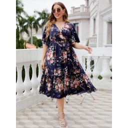 Robe longue décontractée à imprimé floral pour femmes col en V manches courtes robes de plage et