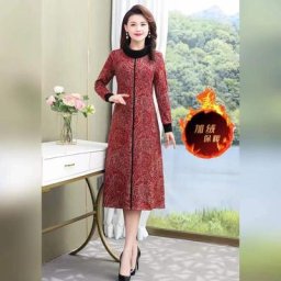 Robe Doublée en Velours à Manches sulfpour Femme Tenue Élégante d'Âge Moyen Nouvelle Collection