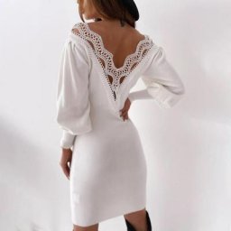 Robe pull en dentelle à manches longues pour femmes tricots féminins longueur genoux robes de