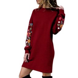 Mini robe à manches longues pour femmes grande taille impression élégante col rond chaud mode