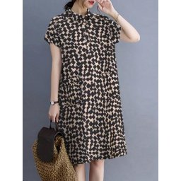 ZANZEA – robe de soirée rétro pour femmes vintage manches courtes imprimé écossais